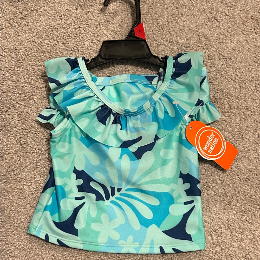 Wonder Nation Aqua and Navy Floral Kids Blouse